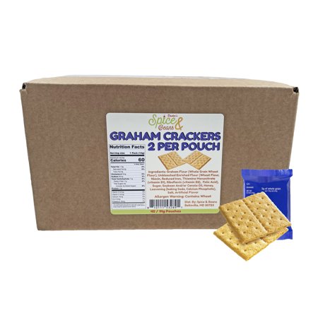 Graham Crackers, Portion Packaged in Twin Packs (40/2packs, 80 crackers total), by Dasher's Spice & Beans