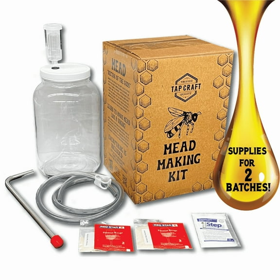 Honey Mead Making Kit with Reusable 1 gallon Wide-Mouth Fermenter - 2 Batch Fermentation Kit