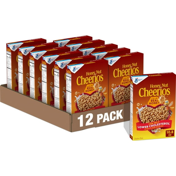 (12 pack) Honey Nut Cheerios, Heart Healthy Gluten Free Breakfast Cereal, 10.8 oz