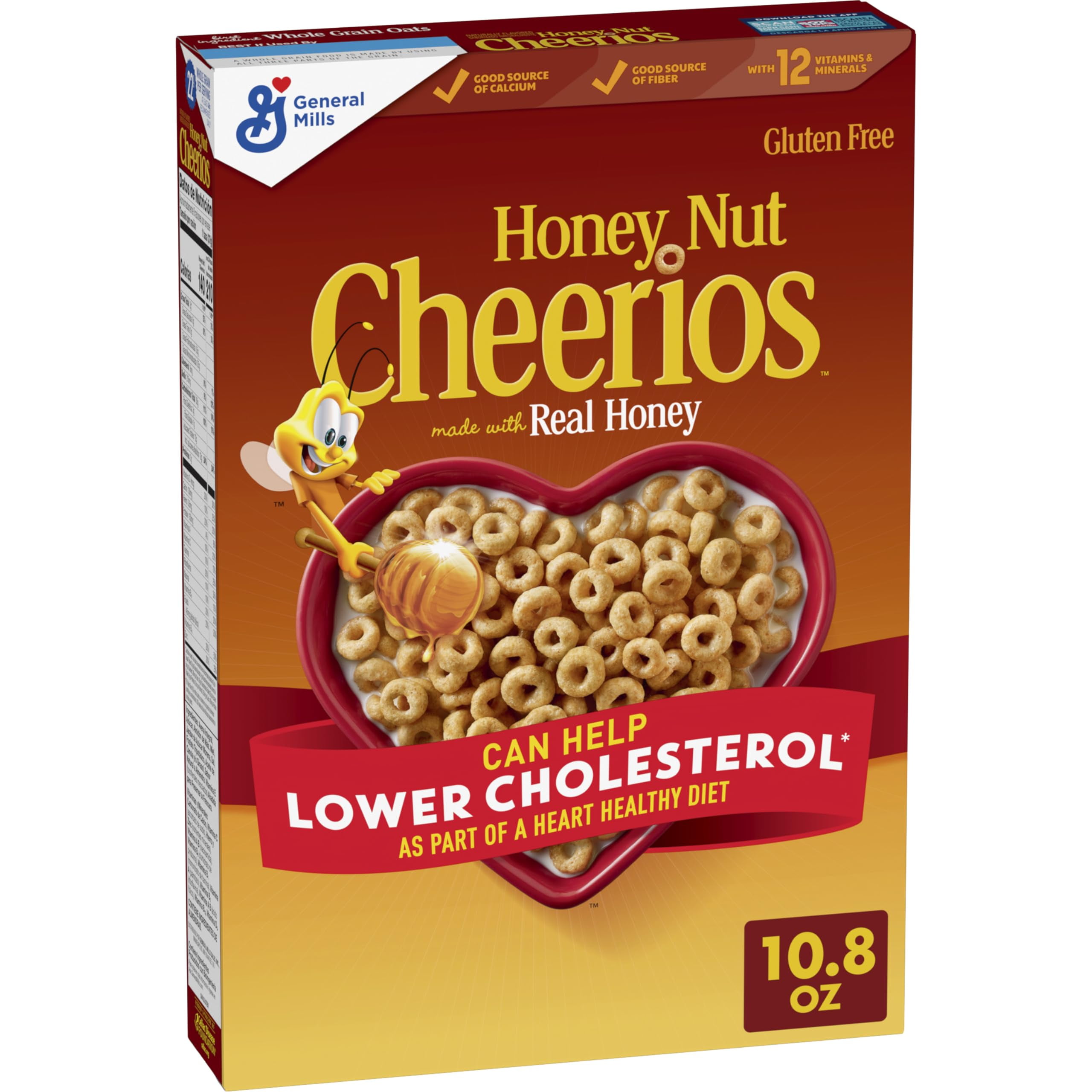 Honey Nut Cheerios Cereal, HYZ1&nbsp;Limited Edition Happy Heart Shapes, Heart Healthy Cereal With Whole Grain Oats, 10.8 oz