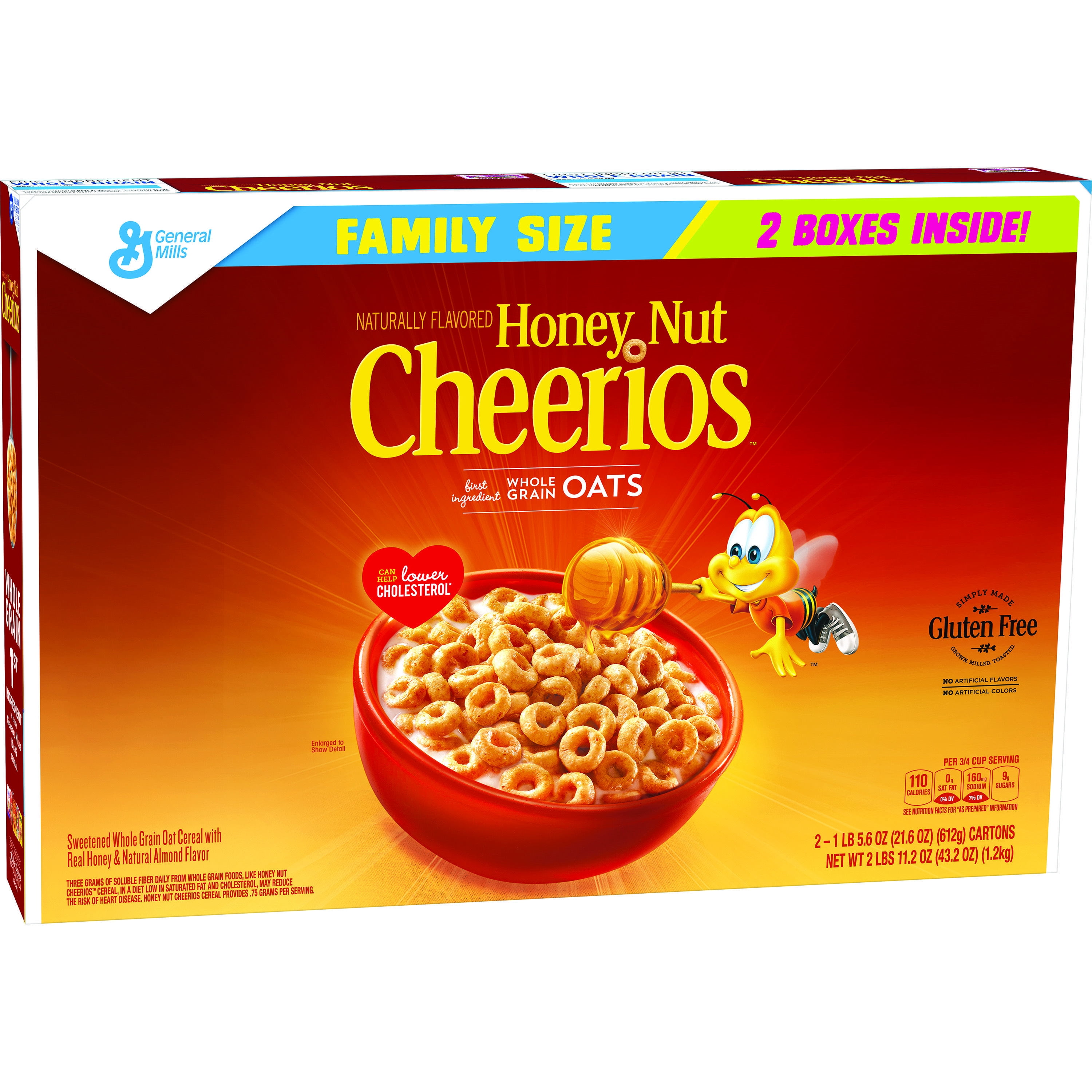 Honey Nut Cheerios Gluten Free Cereal Family Size 2 Pack 21.6 oz Boxes 