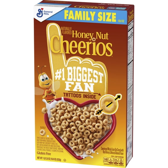 Honey Nut Cheerios, Heart Healthy Gluten Free Breakfast Cereal, Family Size, 18.8 oz