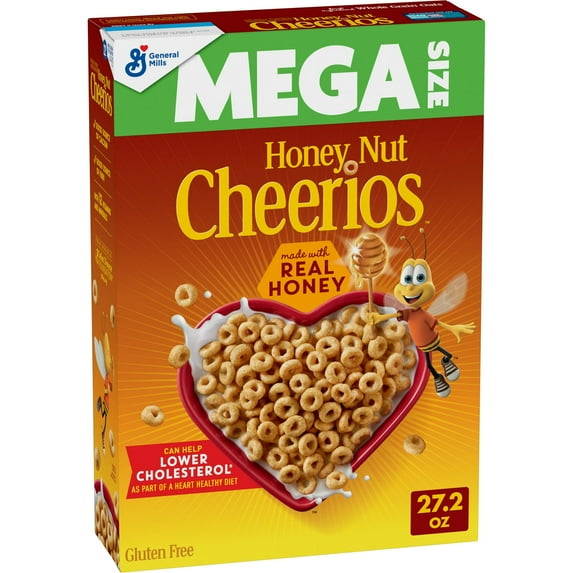Honey Nut Cheerios Heart Healthy Gluten Free Breakfast Cereal, Mega Size, 27.2 oz (Pack 4)