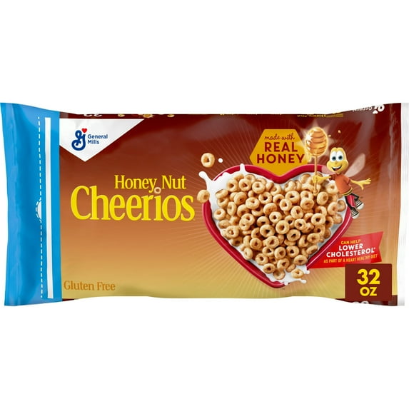 Honey Nut Cheerios Heart Healthy Gluten Free Breakfast Cereal, Value Bag, 32 oz (Pack 4)