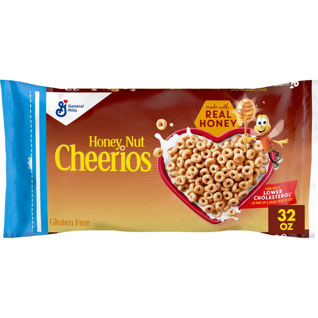 Honey Nut Cheerios, Heart Healthy Gluten Free Breakfast Cereal, Resealable Bag, 32 oz