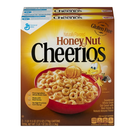Honey Nut Cheerios Heart Healthy Gluten Free Breakfast Cereal, Value Pack, 55 oz (2 Boxes)