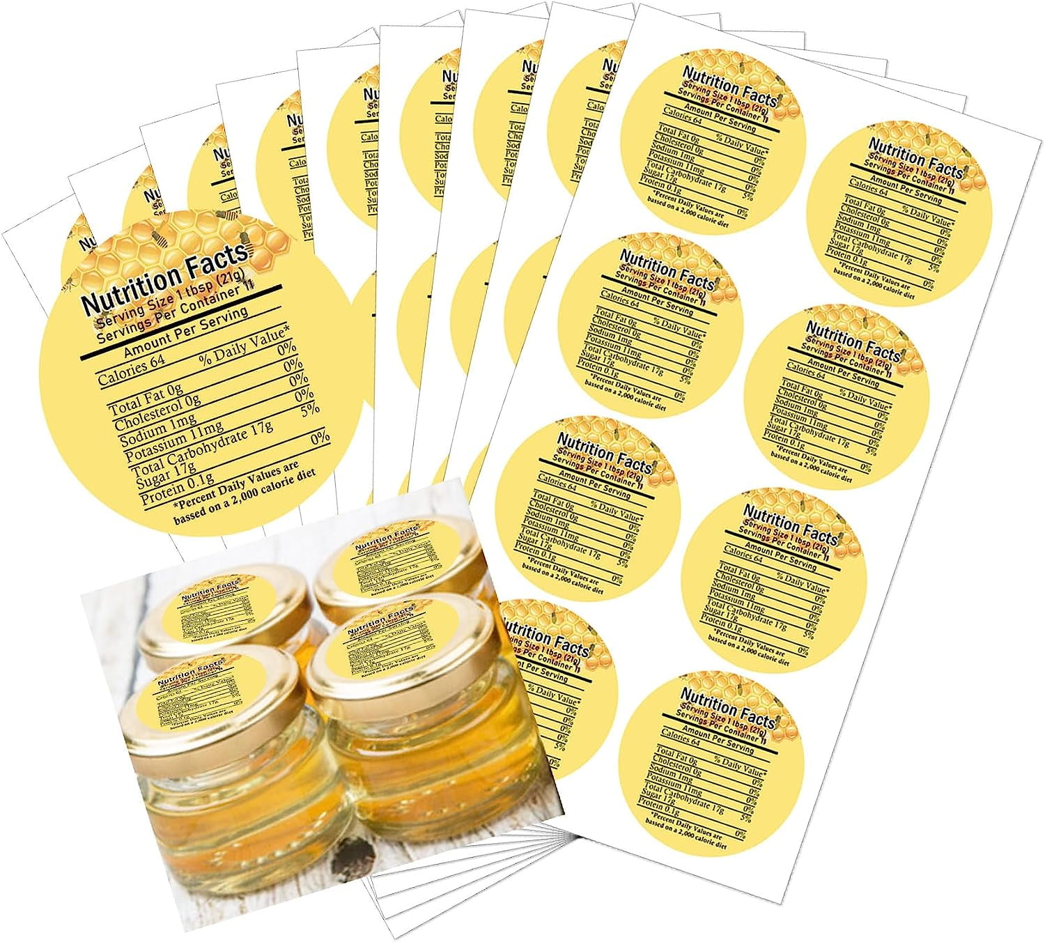 Caloreys Sticker Honey Nutrition Facts Labels 2”Honey Nutrition Calories Health Sticker ...