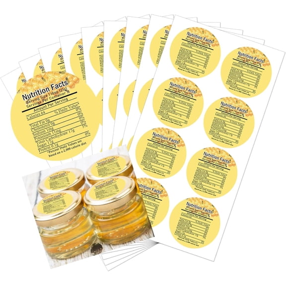 Honey Nutrition Labels Facts Calories Health Benefits Mason Jar Labels 2 Inch - Canning Label for Homemade Honey Jars Containers 60 Pcs (Medium 1)