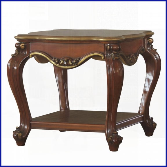 Honey Oak Coffee Table with Queen Anne Legs  Scalloped Top & Storage Shelf for Living Room