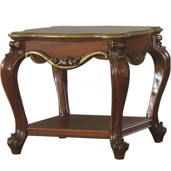 Honey Oak End Table with Shelf, Classic Queen Anne Style Accent Table for Living Room, Bedroom