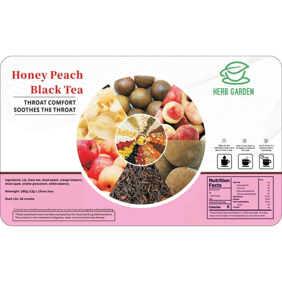 Honey Peach Black Tea 180g (12x15g Cans), Herbal Tea Refreshing and Aromatic, Supports Relaxation and Energy, Perfect for Gifting