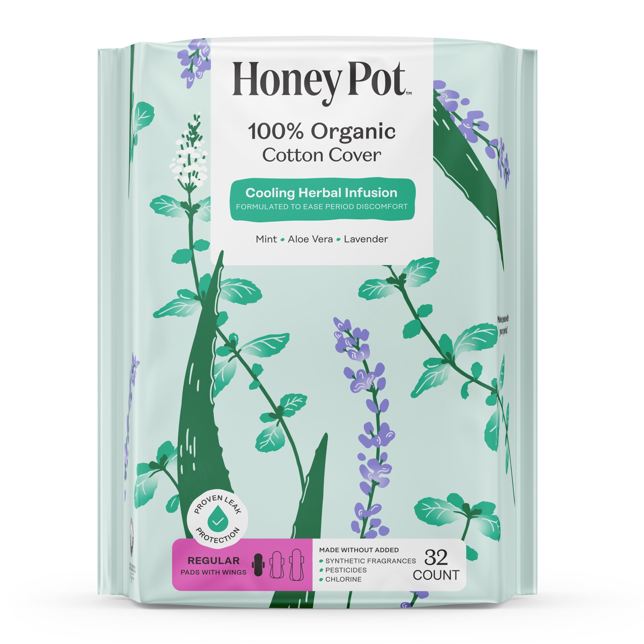 Honey Pot 100% Organic Cotton Cover Cooling Regular Pad, 32 Count