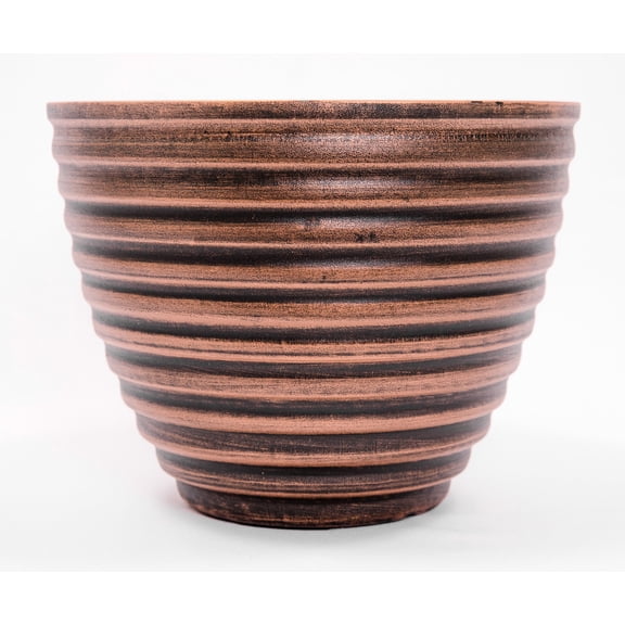 Honey Pot Grooved Circle Pattern Decorative Plastic Planter 10WX7H inches for Indoor, Outdoor, Nursery, Garden, Patio, Office, Home Decor Use. Long Lasting, Reusable Light Weight (Copper)