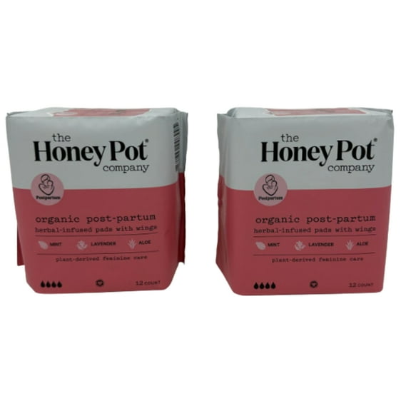 The Honey Pot Organic Post-Partum Herbal-Infused Pads With Wings Pesticide free Cotton Essentials Designed Soothes Refresh Menstrual Pads Comfortable Cooling Effect Reduces Cramps Discomfort Pack of 2