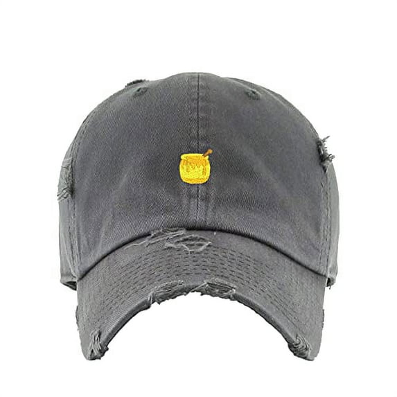 Honey Pot Vintage Baseball Cap Embroidered Cotton Adjustable Distressed Dad Hat Dark Grey