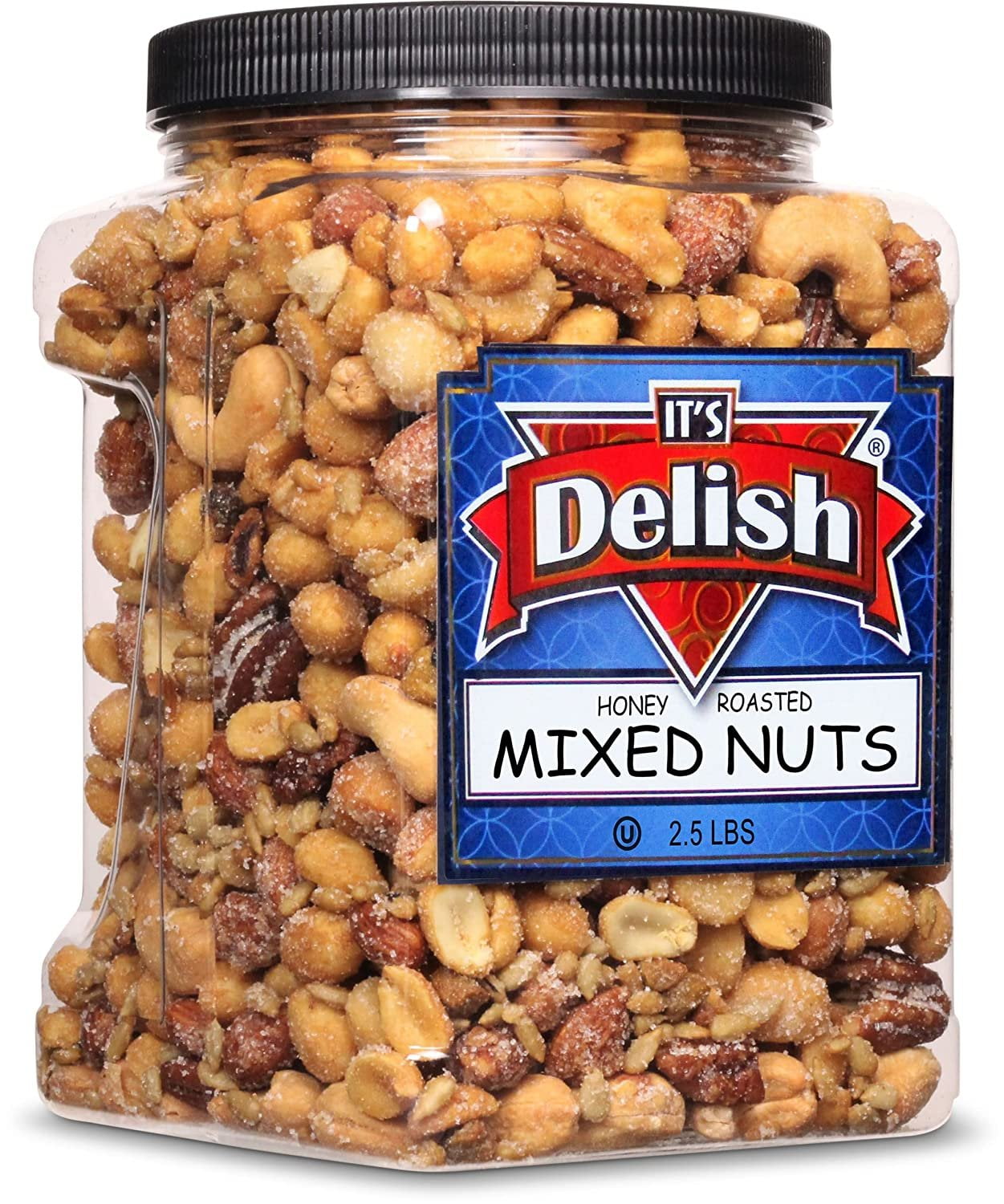 Honey Roasted Mixed Nuts by It's Delish, 2.5 LBS Reusable Jumbo Container  Gourmet Mixed Nuts in Honey Sugar Coating, Sweet & Heart Healthy Salted Nut,  Kids Snack - Non-Dairy, Kosher Parve 