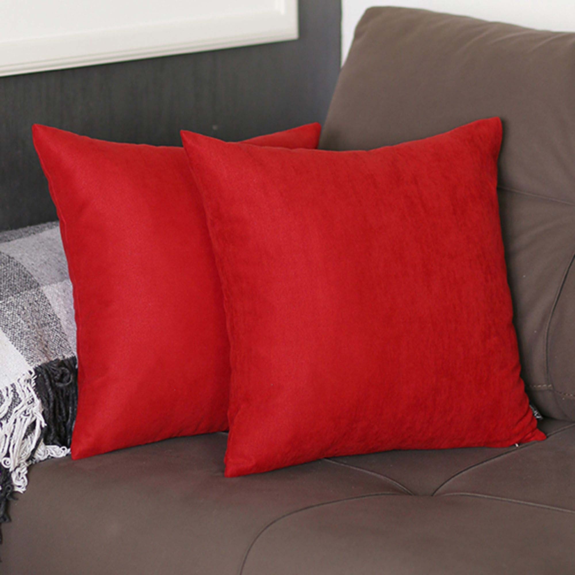 Luxurious Red Cotton 18" x 18" Square Throw Pillow Covers
