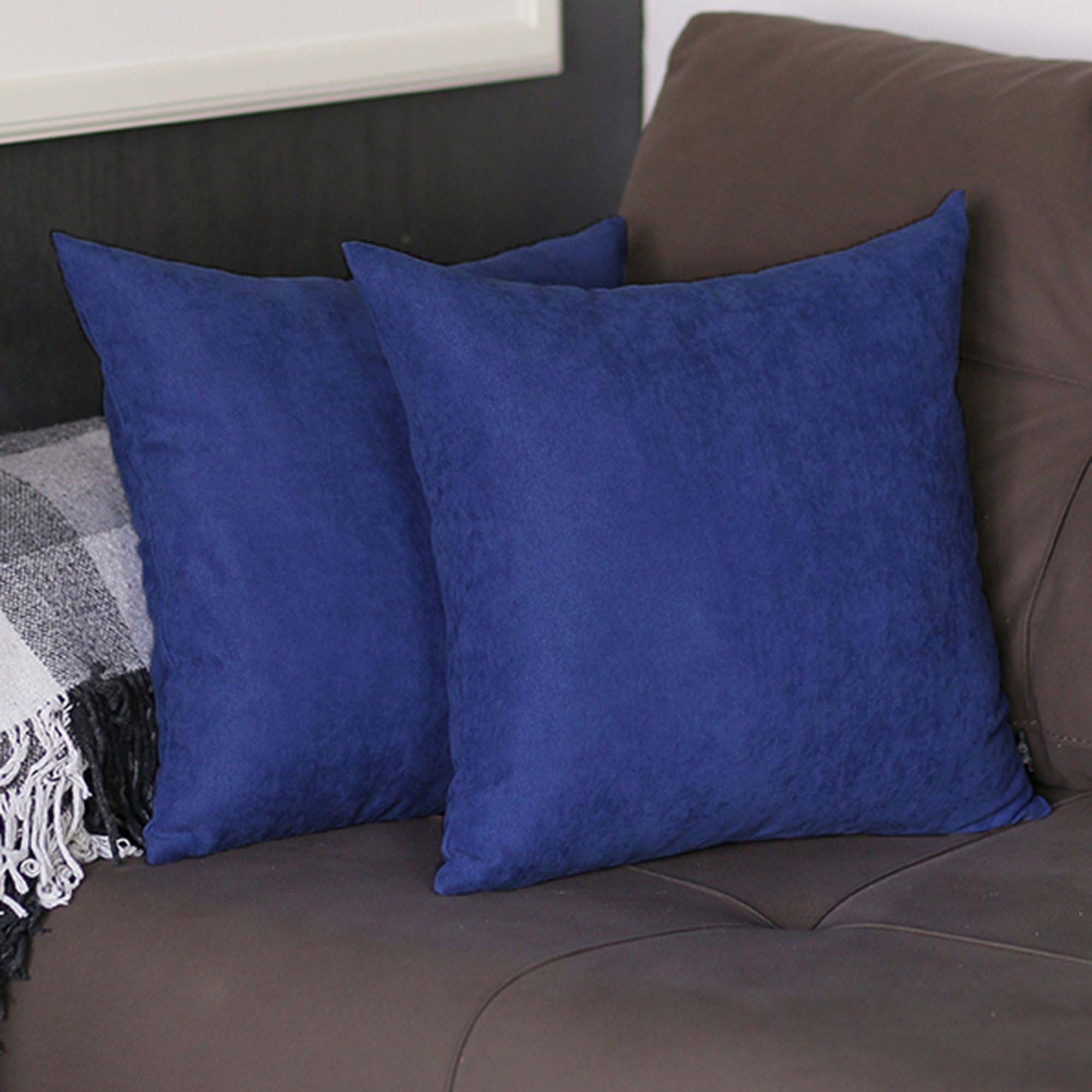 Navy Blue Polyester Square Throw Pillow Covers Set of 2