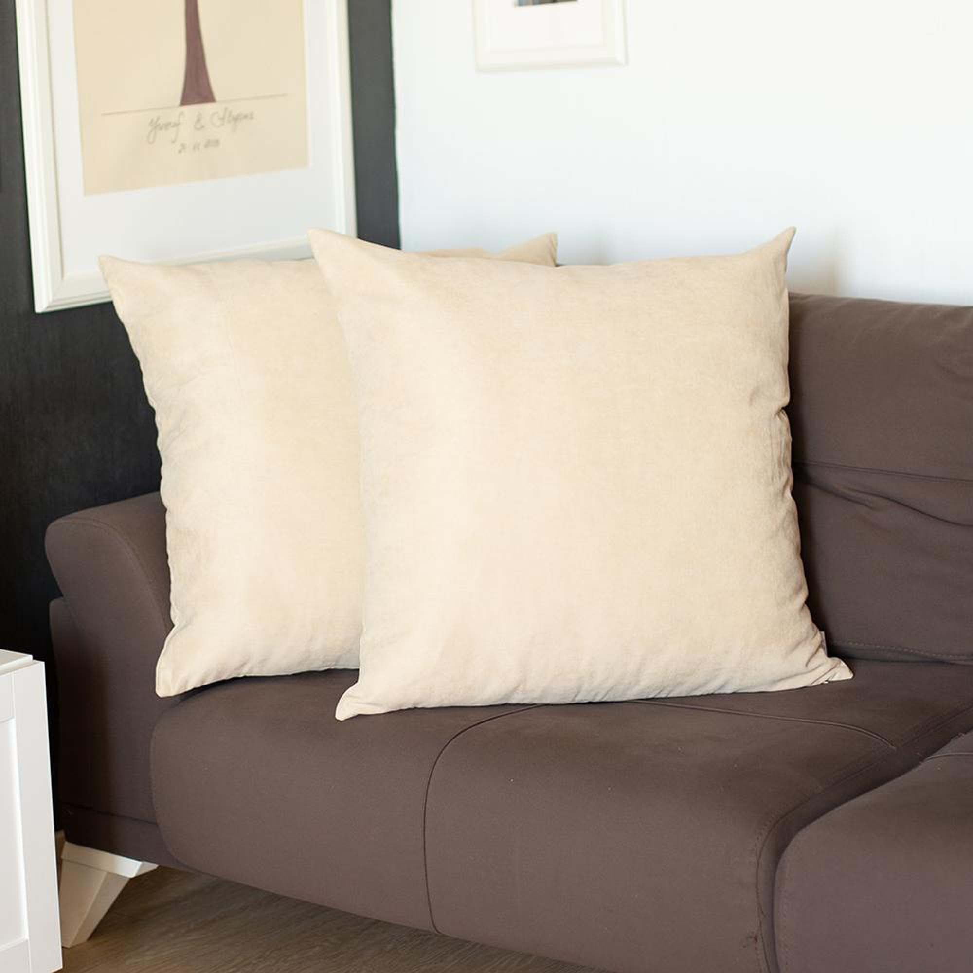 Beige Polyester 22" x 22" Square Throw Pillow Covers, Set of 2
