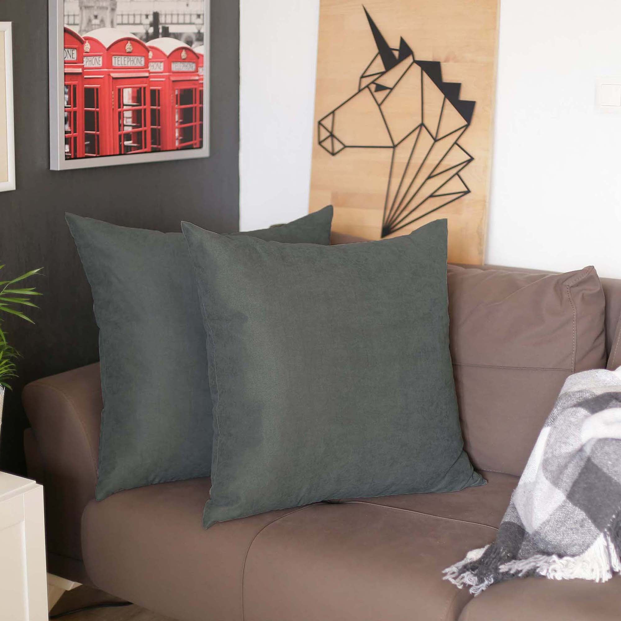 Gray Polyester Square Pillow Cover Set of 2, 22" x 22"