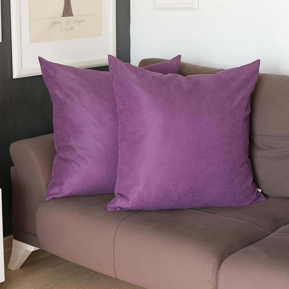 Honey Set of 2 Decorative Throw Pillow Cover Solid Color 22" x 22" Purple Square Pillowcase for Couch, Bedding