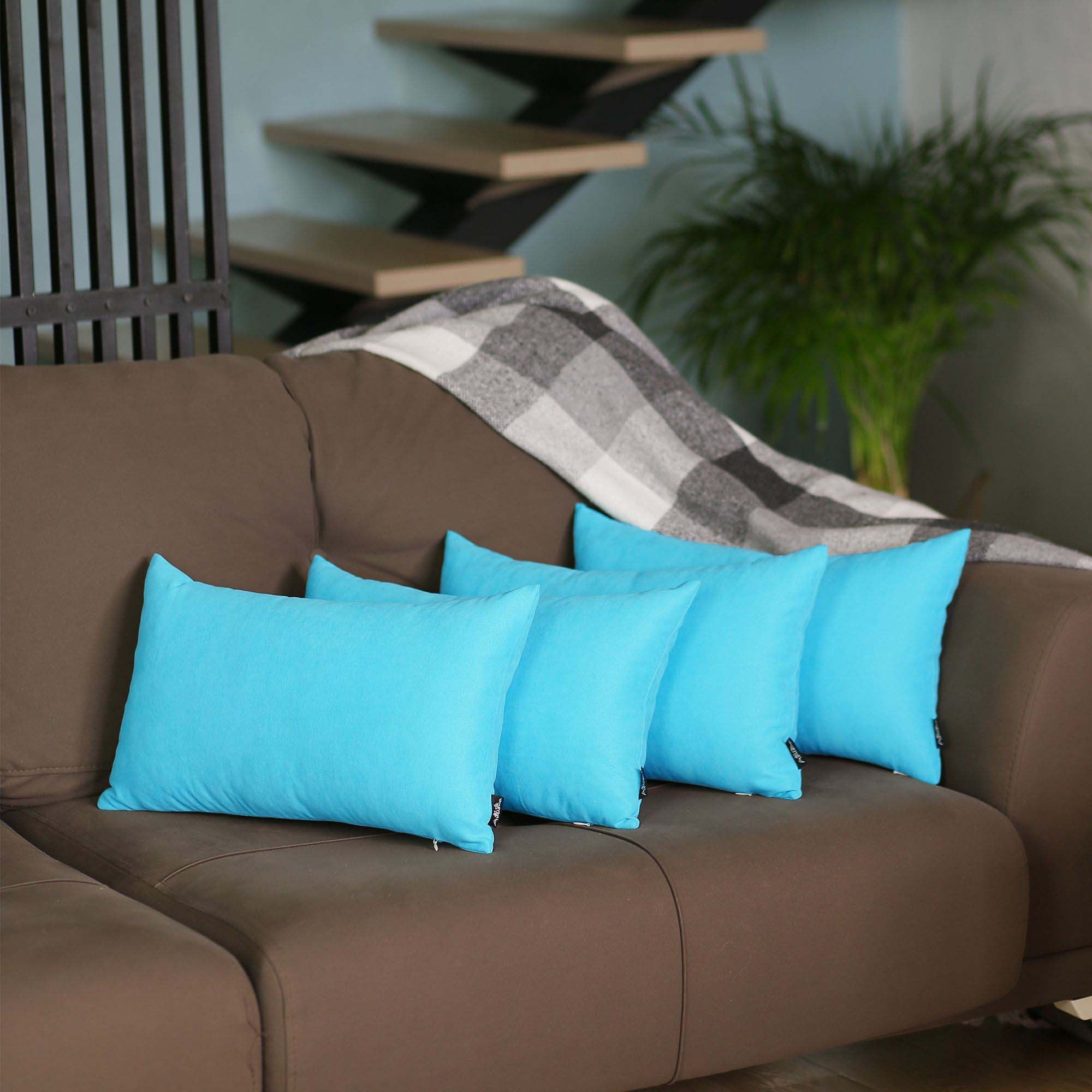 Sky Blue Polyester Lumbar Pillow Covers Set of 4