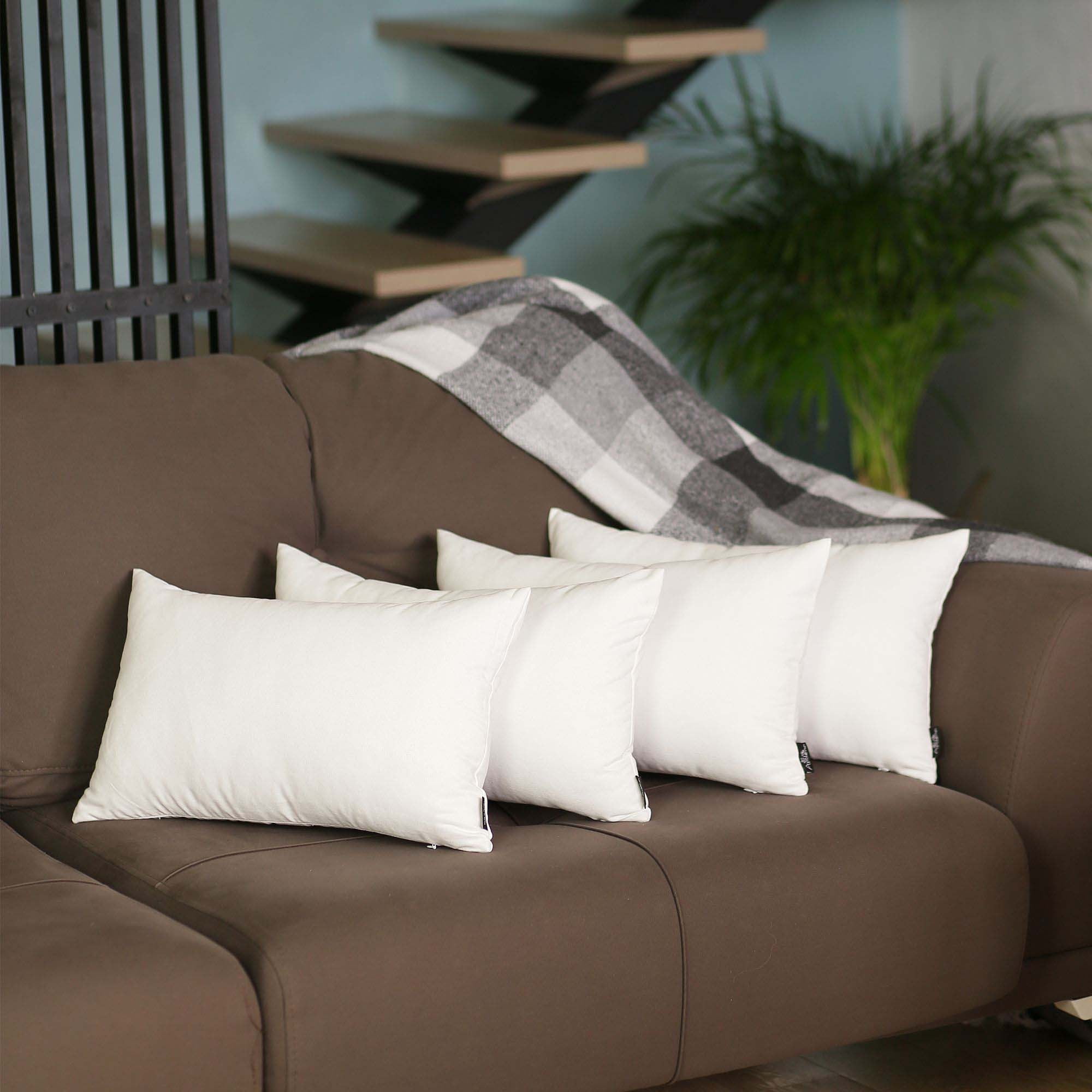 White Polyester Lumbar Pillow Covers Set of 4