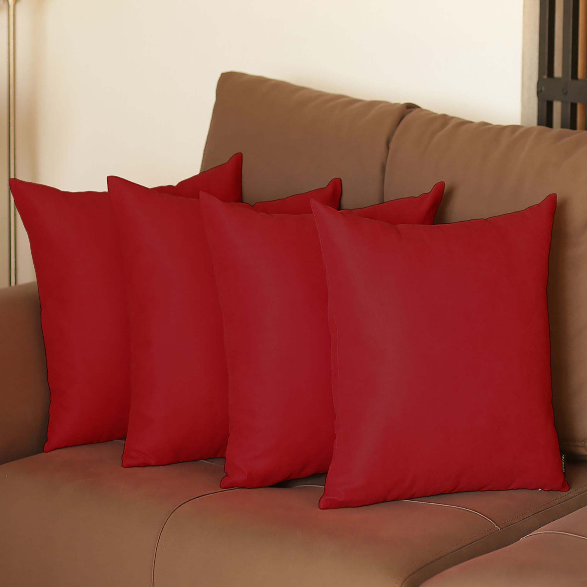 Red Polyester Euro Square Decorative Pillow Covers Set of 4