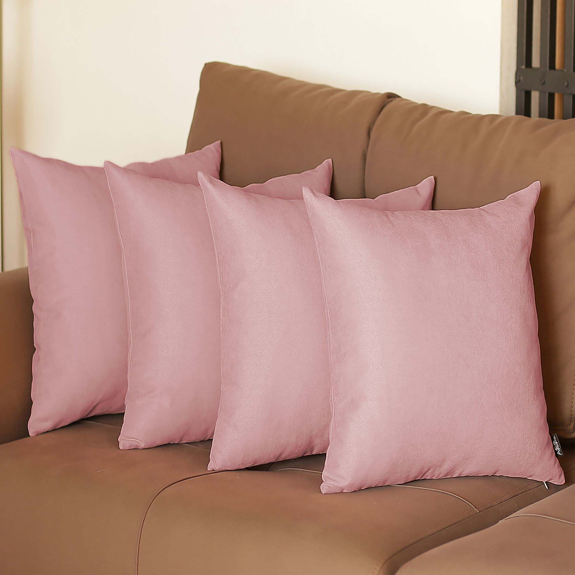 Light Pink Polyester Euro Square Pillow Covers Set of 4