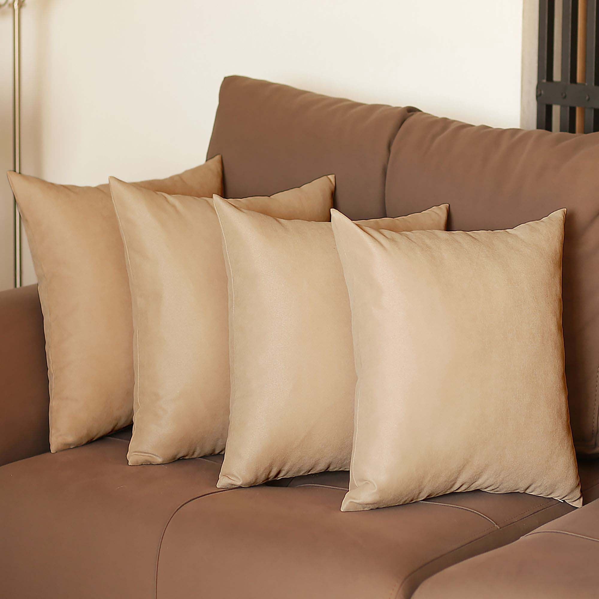 Honey Set of 4 Decorative Throw Pillow Cover Solid Color 20" x 20" Beige Square Pillowcase for Couch, Bedding