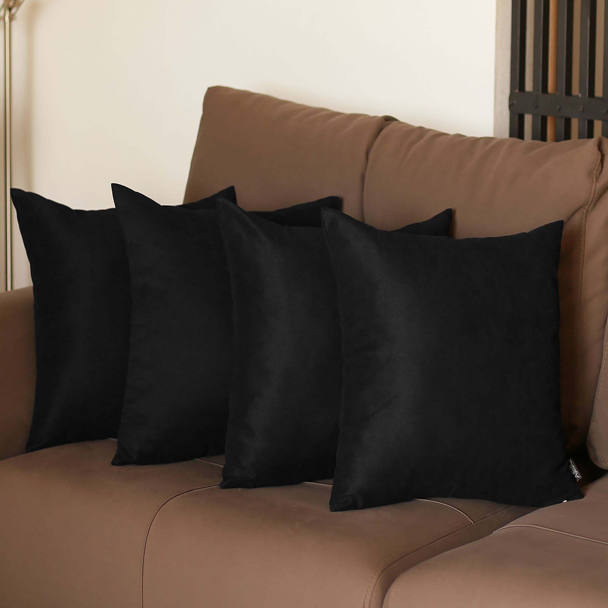 Honey Set of 4 Decorative Throw Pillow Cover Solid Color 20" x 20" Black Square Pillowcase for Couch, Bedding