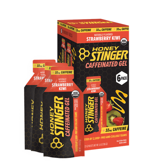 Honey Stinger Organic Gluten-Free Caffeinated Energy Gel, Strawberry Kiwi, 1.1 oz, 6 Count