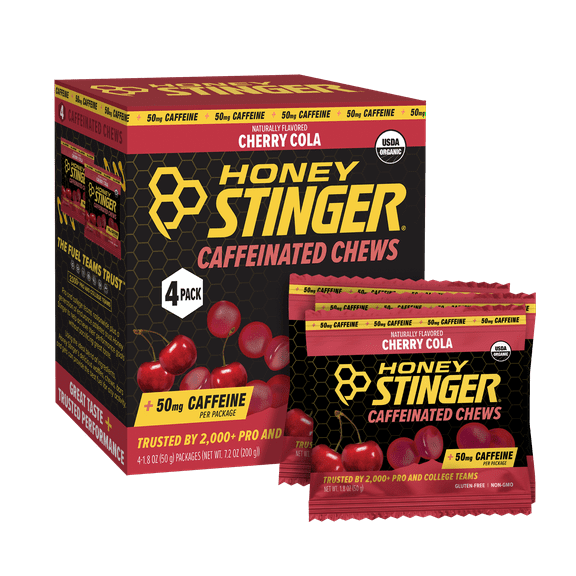 Honey Stinger Organic Gluten-Free Caffeinated Energy Chews, Cherry Cola, 1.8 oz, 4 Count Box