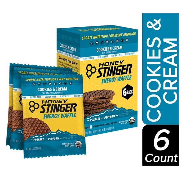 Honey Stinger, Individual Healthy Organic Gluten Free Snack Waffle, Cookies and Cream, 6 Ct