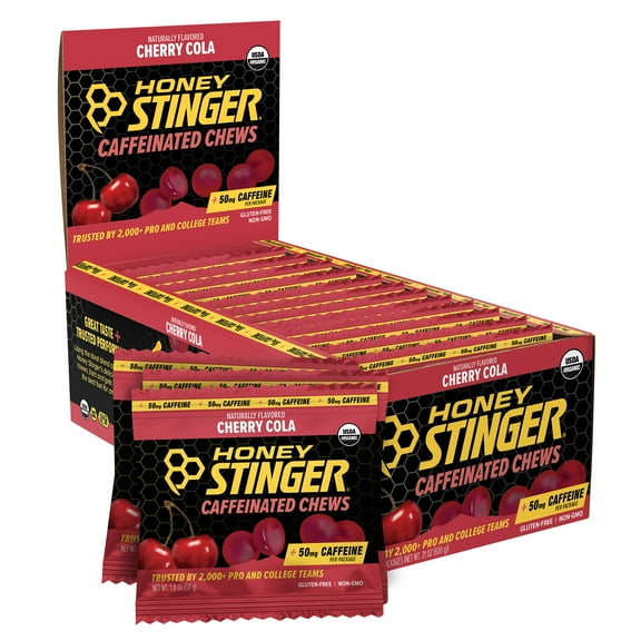 Honey Stinger Organic Gluten-Free Caffeinated Energy Chews, Cherry Cola, 1.8 oz, 12 Count Box