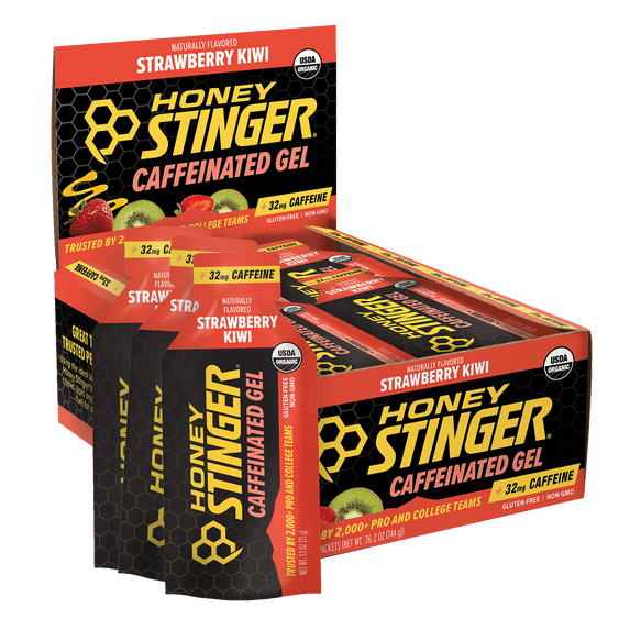 Honey Stinger Organic Gluten-Free Caffeinated Energy Gel, Strawberry Kiwi, 1.1 oz, 24 Count
