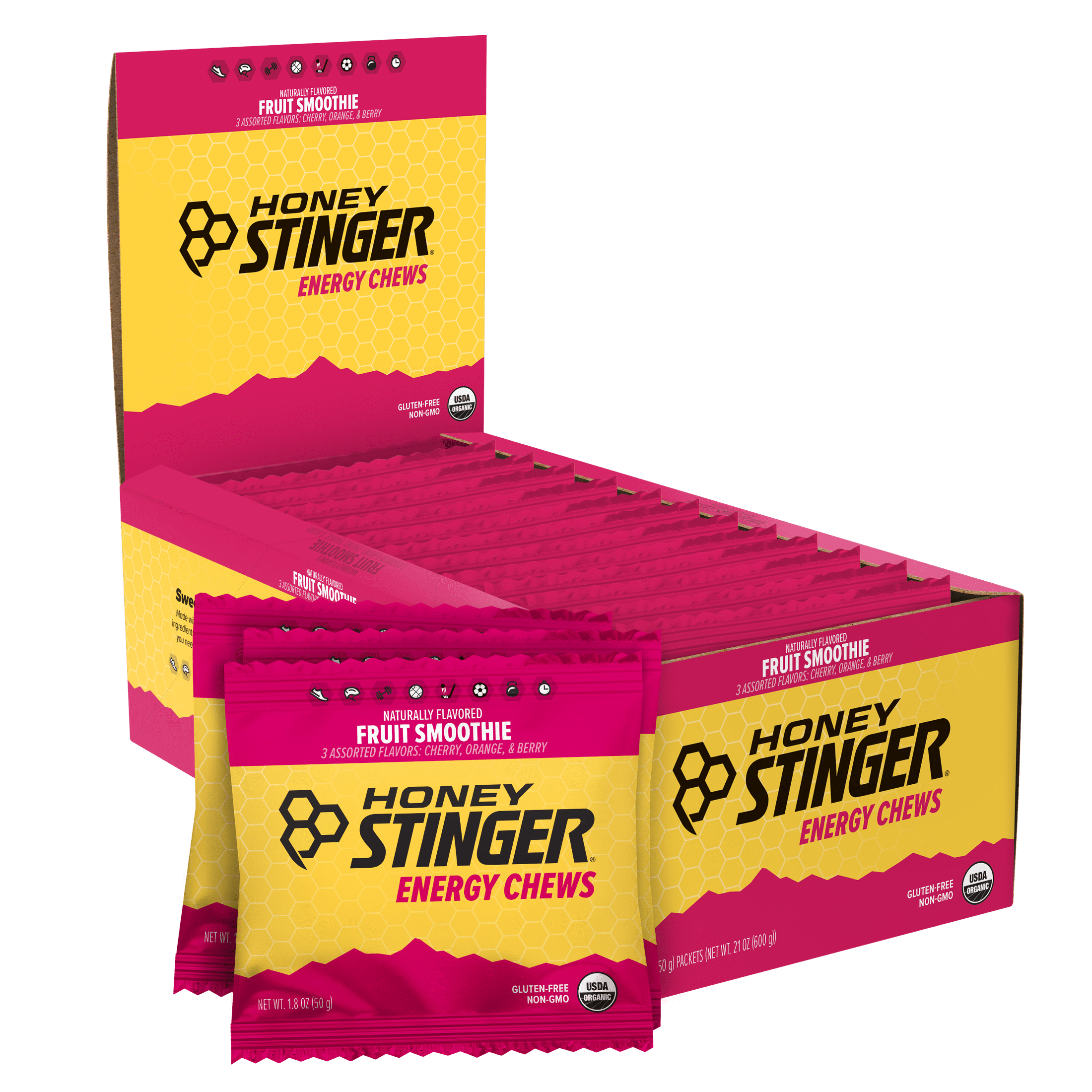 Honey Stinger Organic Energy Chew, GlutenFree Fruit Smoothie, 12 Ct