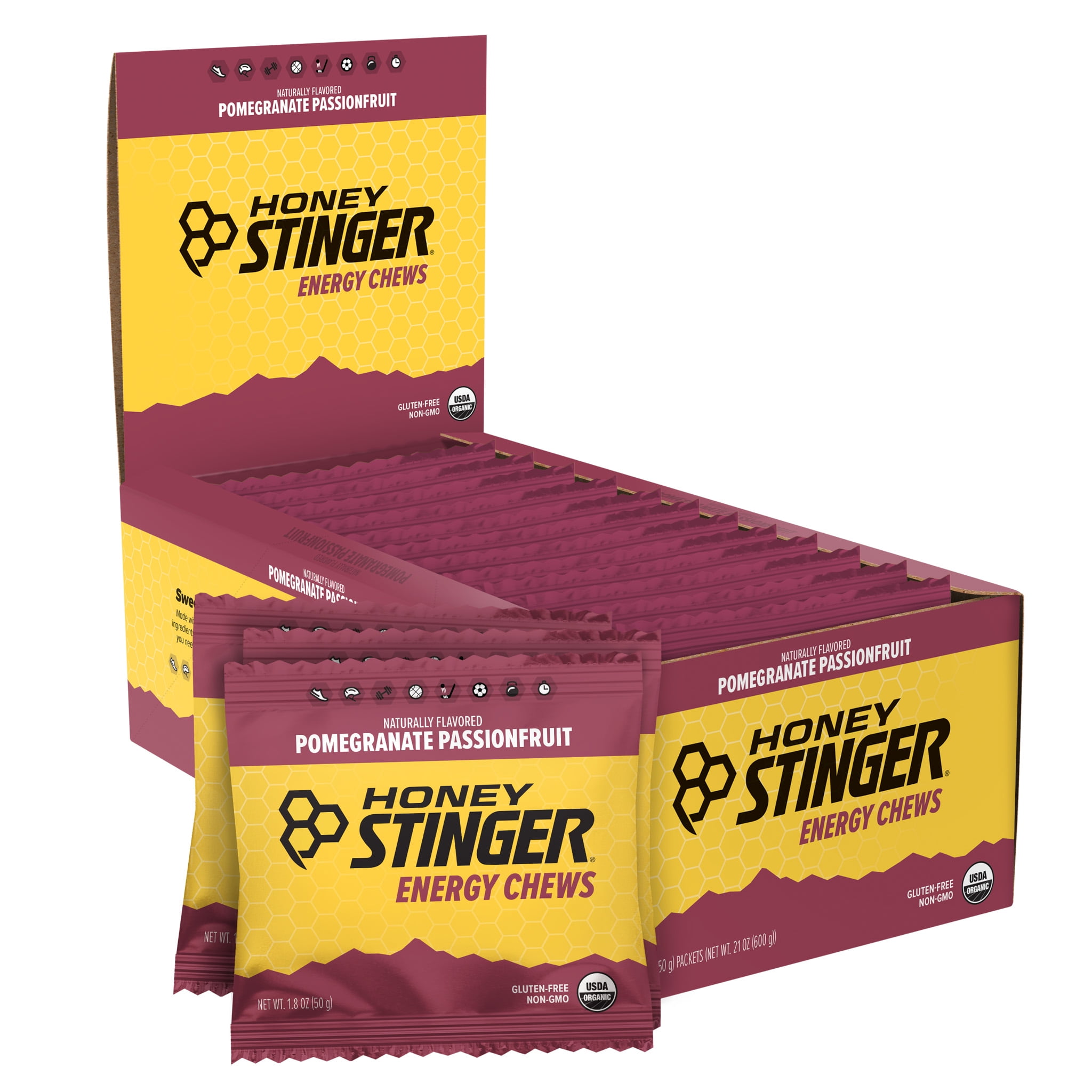 Honey Stinger Organic Energy Chews, Pomegranate Passionfruit, 12 Ct