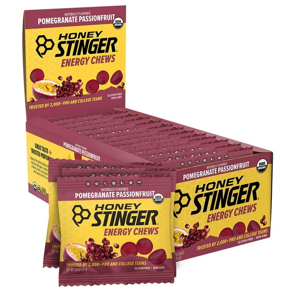 Honey Stinger Organic Gluten-Free Energy Chews, Pomegranate Passionfruit, 1.8 oz, 12 Count Box