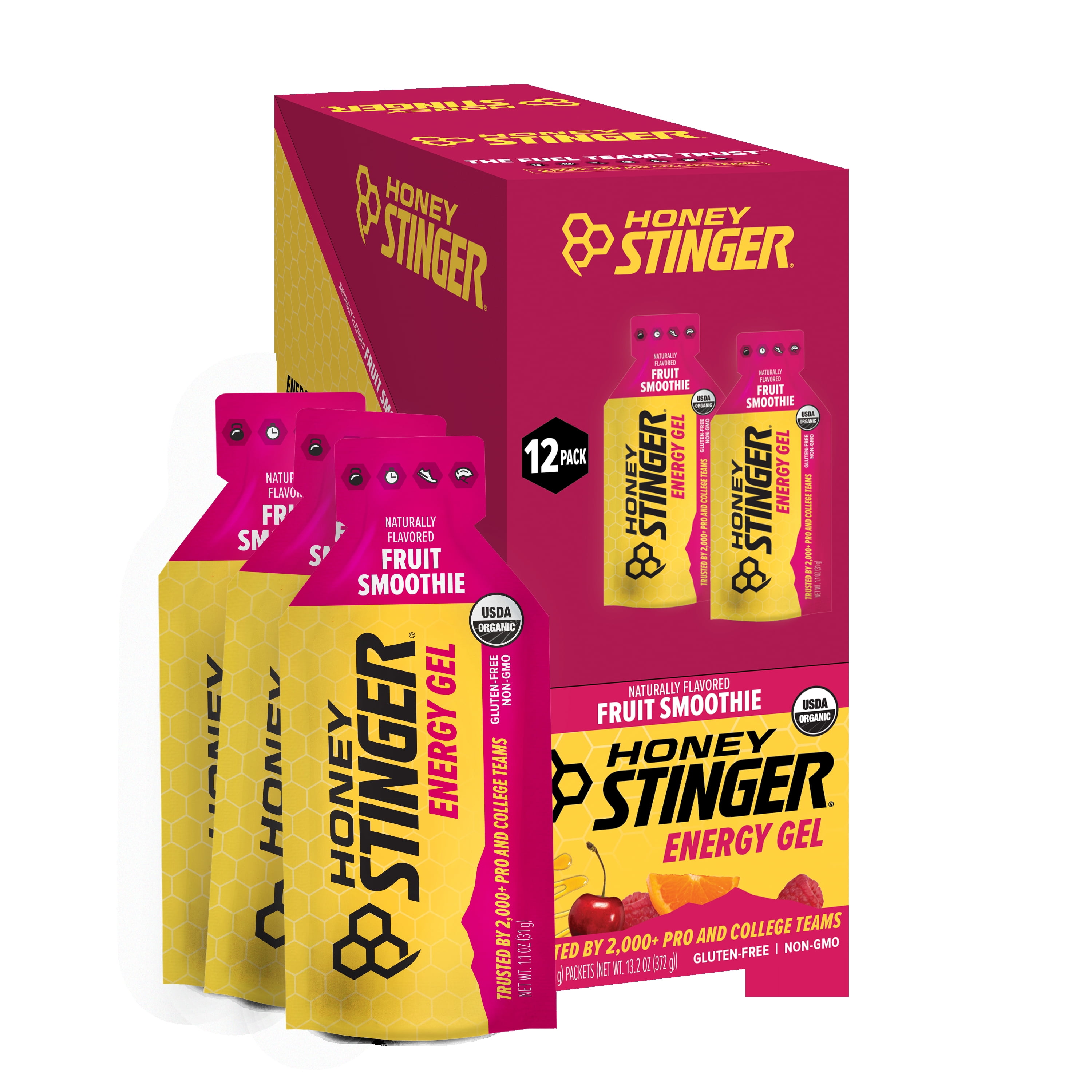 Honey Stinger Organic Energy Gel, Fruit Smoothie, 1.1 oz, 12 Count Box