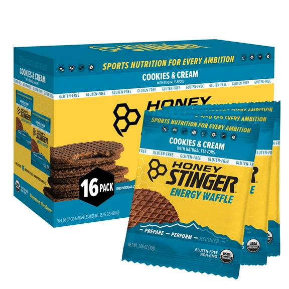 Honey Stinger Organic Gluten-Free Energy Waffle Snack, Cookies and Cream, 1.06 oz, 16 Count