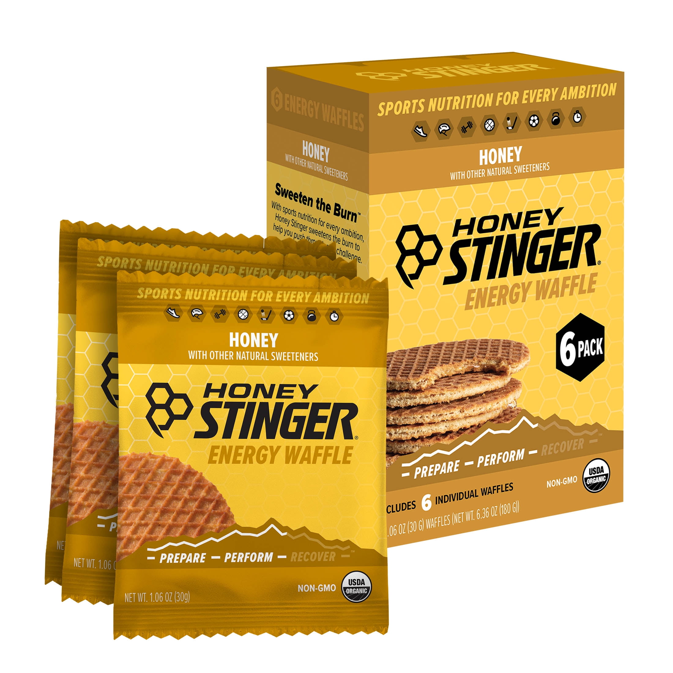 Honey Stinger Organic Energy Waffle Snack, Honey, 1.06 oz, 6 Count Box