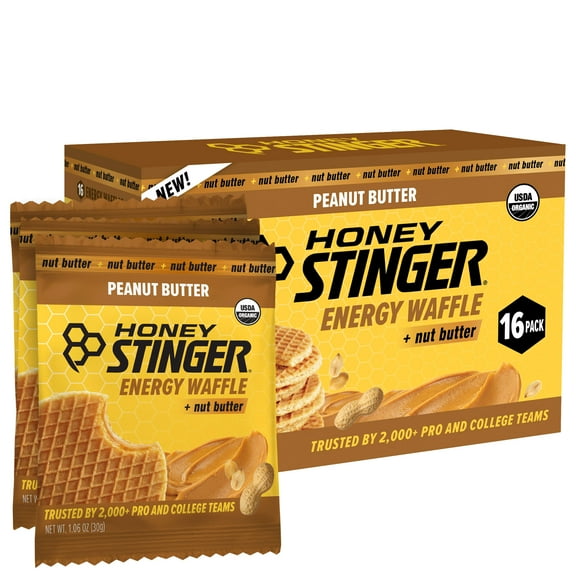 Honey Stinger Organic Energy Waffle Snack, Peanut Butter, 1.06 oz, 16 Count Box