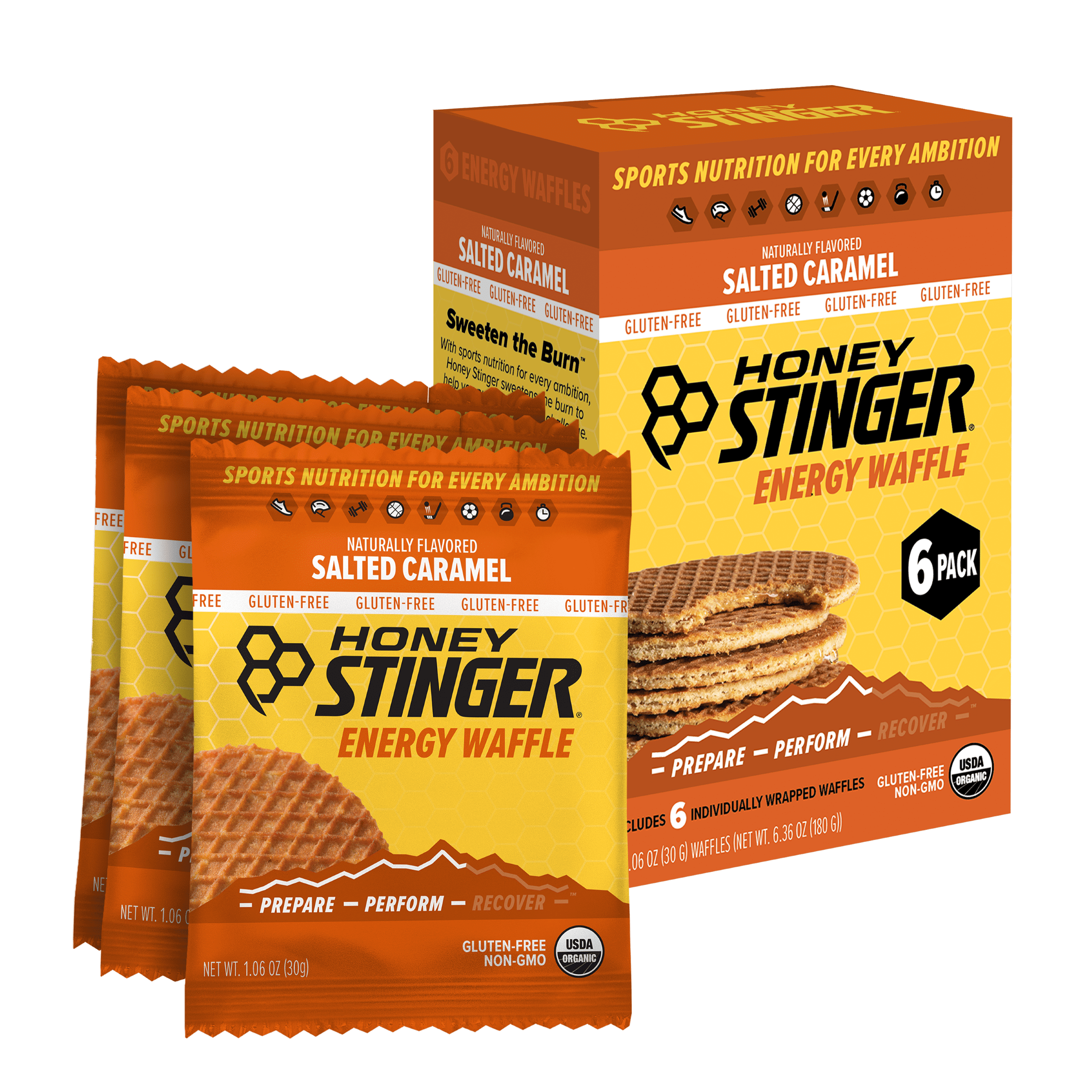 Honey Stinger Organic Gluten-Free Energy Waffle Snack, Salted Caramel, 1.06 oz, 6 Count