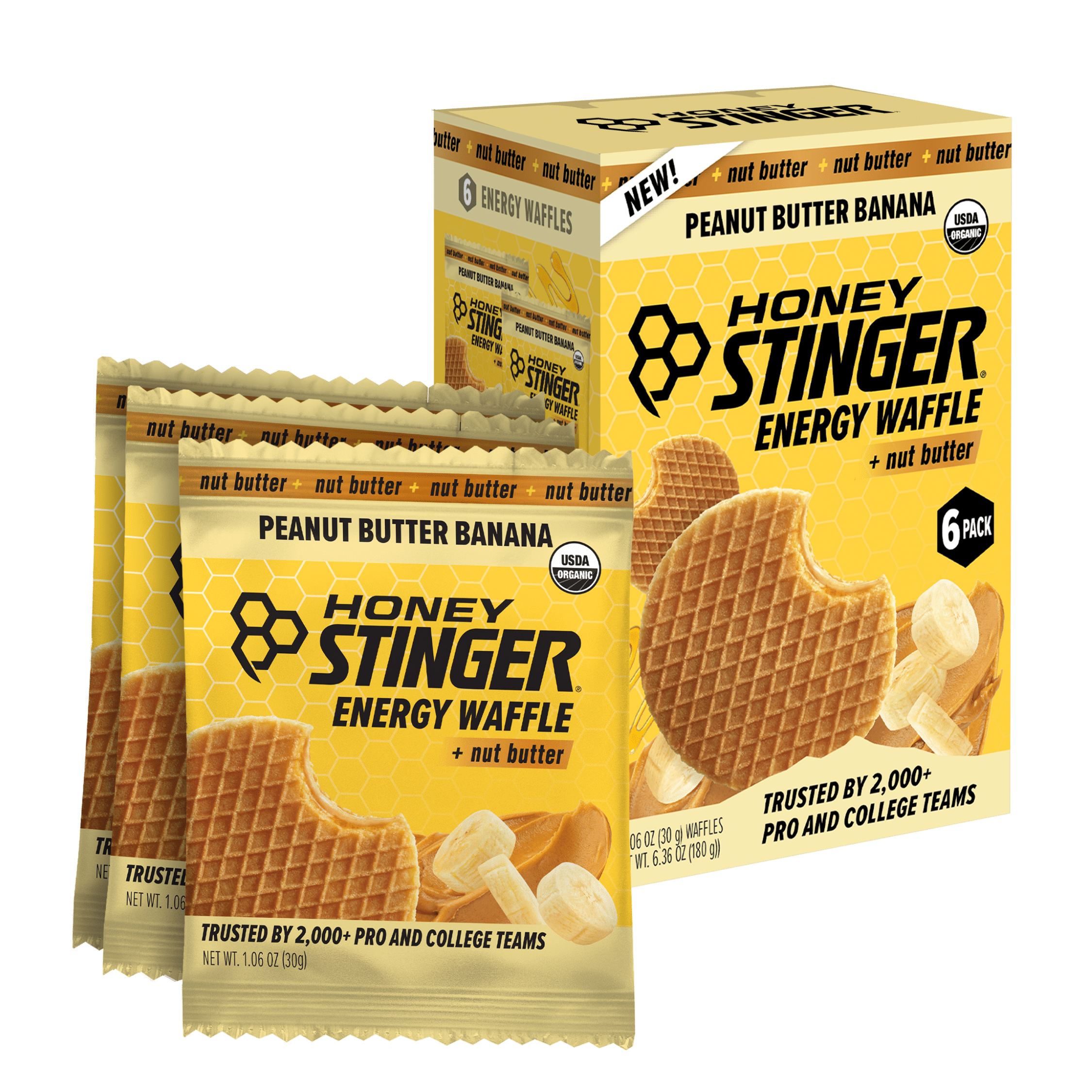 Honey Stinger Organic Energy Waffle Snack, Peanut Butter Banana, 6 Count