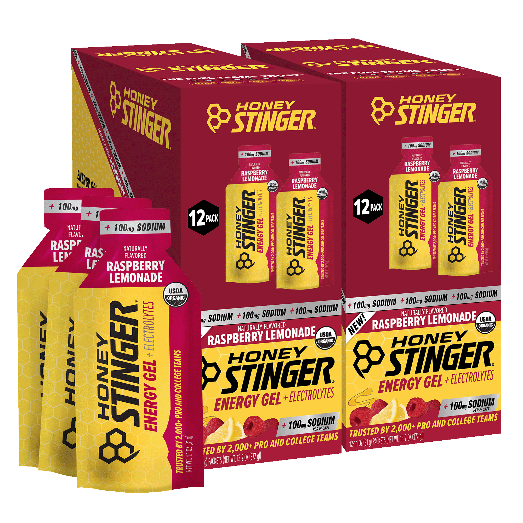 Honey Stinger Organic Electrolyte Energy Gel, Raspberry Lemonade, 12 Count
