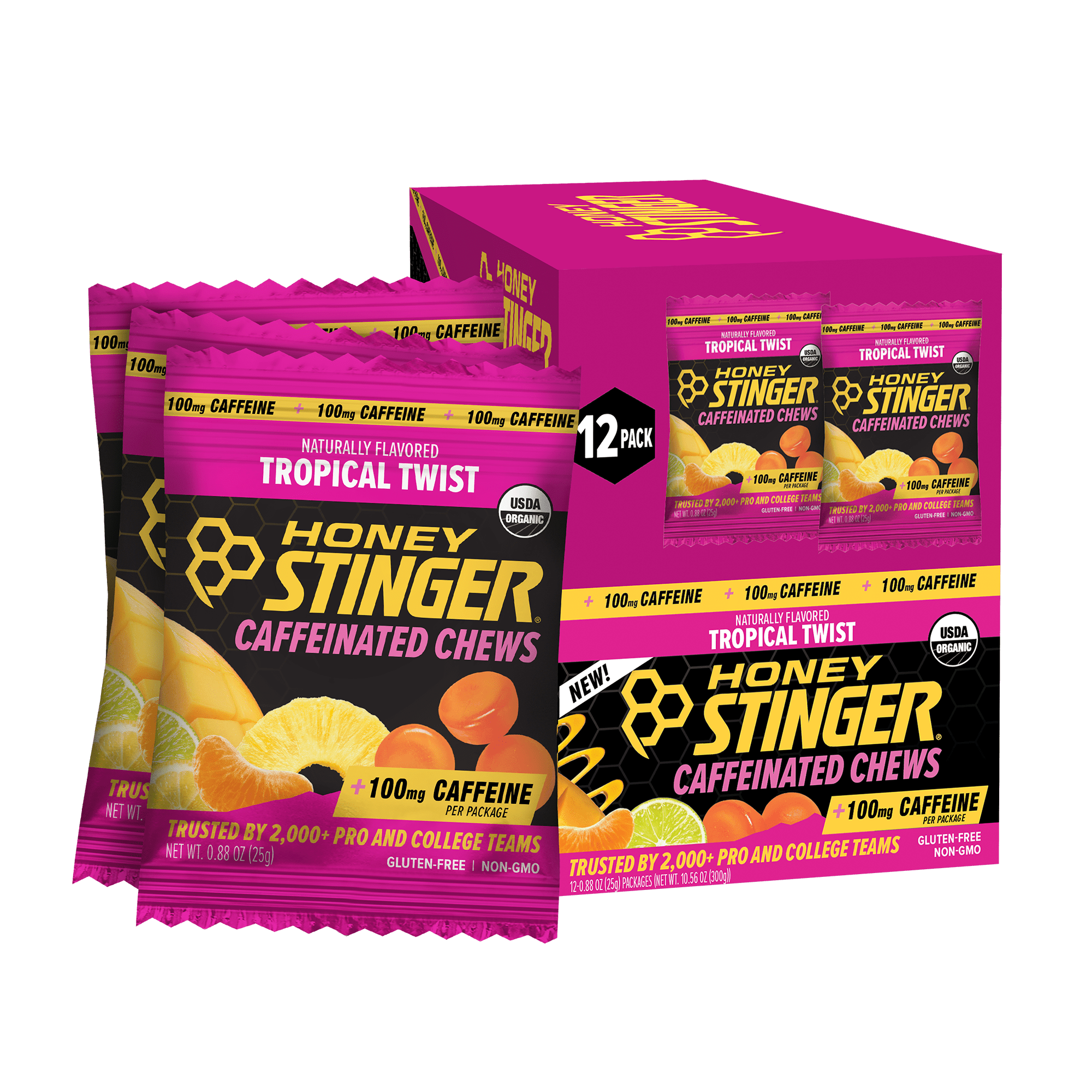 Honey Stinger Organic High Caffeinated Energy Chews, Tropical Twist, 12 Count
