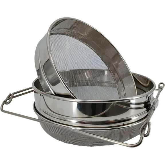 Honey Strainer for 5 Gallon Bucket Stainless Steel Double Sieve Honey Filter Strainer for Clean Honey with Up to 16.5 inches Extendable Arms
