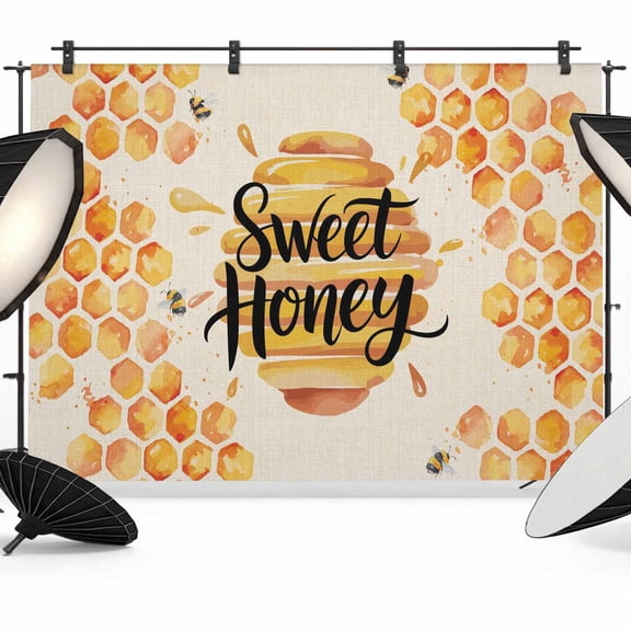 Honey Sweet Photography Backdrop 7x5FT, Vintage Bees Spring Insects Linen Texture Photo Backdrops, Background for Photography Studio Photo Studio Background, Back Drop for Photoshoot