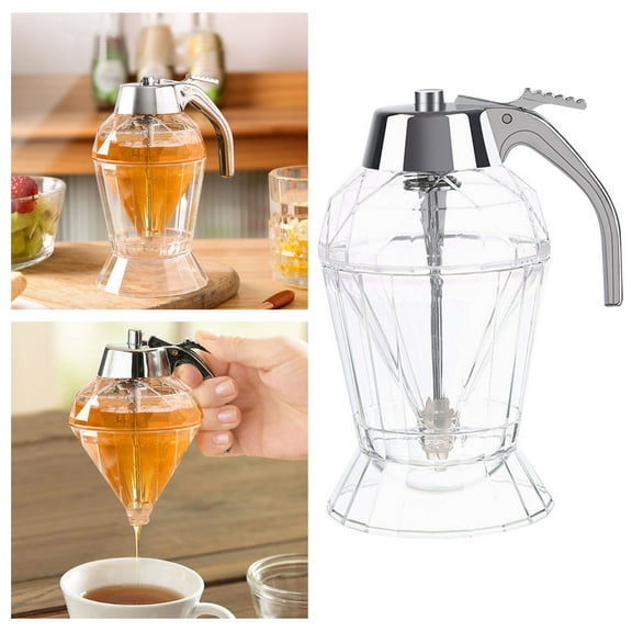 Honey/Syrup Dispenser - No Design, Elegant Diamond Shape with STAINLESS STEEL TOP, Clear Glass Honey Container (7oz)